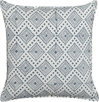 Beliani Coj&iacute;n De Algod&oacute;n Azul Oscuro Blanco 45 X 45 Cm Oriental Bloque Impreso Cordata