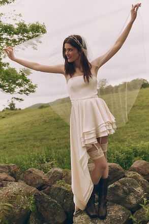 Bronx and Banco Tulum Strapless Asymmetric Ruffle Dress