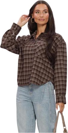 Catwalk Junkie Ruitjesblouse - Dames - Blouses & Shirts - Bruin - Maat: L Spandex