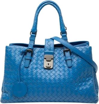 Bottega Veneta Pre-owned Handbags, female, Blue, Size: ONE SIZE Pre-owned Small Roma Satchel