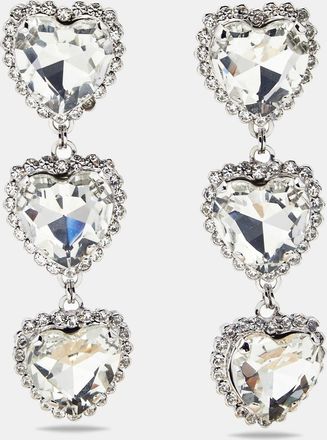 Alessandra Rich Hearts Crystals Silver Tone Drop Earrings