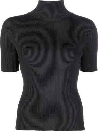 Off-white (WMNS) Off-White Logo-Trim Ribbed T-shirt Black OWHF010C99KNI0011009