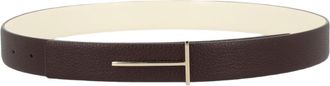Tom Ford Leather Minimalist Metallic T Buckle Belt
