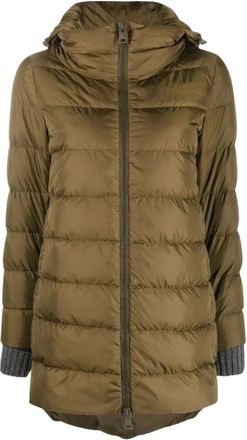 Herno Klassieke Donsjas met Capuchon - Dames - Winterjassen - Groen - L - Leer - Jassen