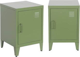 Sweeek Set of 2 industrial bedside tables, 1 door, Soho, Khaki Green, 38x38x57 cm