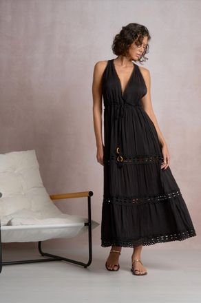 Elan Caicos Midi Dress With Crochet Detail In Black