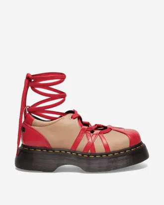 Dr. Martens Women s Buzz Ballerina Leather Shoes Vibrant Red / Vintage Taupe
