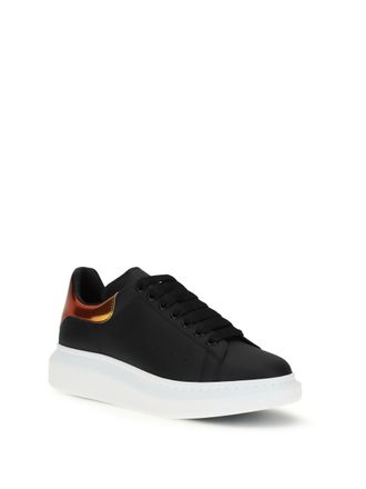 Alexander McQueen Mens Leather Sneakers Black-Orange Black/orange