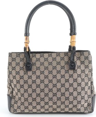 Gucci Black Leather Canvas Handbag Tote Bag (Pre-Owned)