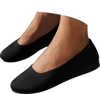 Generic Womens Knit Ballet Flat Soft Breatheable Mesh Flat for Women Flexible Casual Shoes for All-Day Comfortable Portable Low Wedge Loafers (4.5) Black