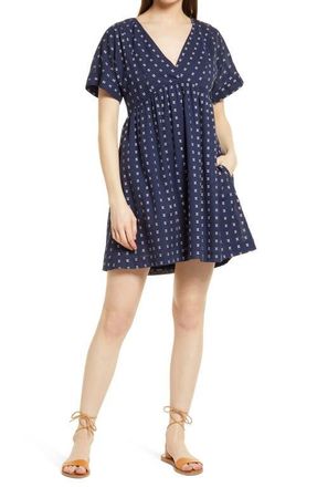 Madewell V-Neck Dolman-Sleeve Minidress in Blue/White Dobby at Nordstrom, Size Small