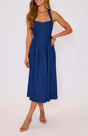 VICI Collection Kylie Denim Halter Midi Dress in Dark Wash at Nordstrom, Size Medium