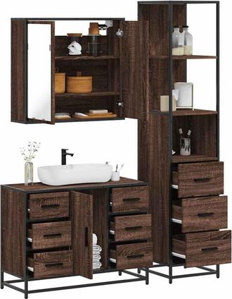 vidaXL Vidaxl - Set De Muebles Ba&ntilde;o 3 Pzas Madera Contrachapada Roble Marr&oacute;n