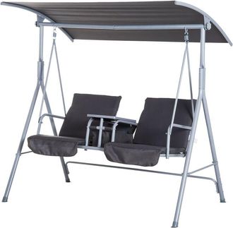 OUTSUNNY 2 Person Covered Patio Swing with Pivot Table & Storage Console Grey