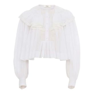 Chlo&eacute; Blouses, female, White, Size: XS Cropped Ruffle Top