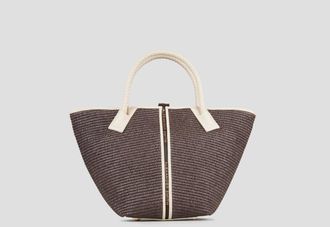 Alexander Smith Lauren Medium handbag with shoulder strap in brown raffia and woven handle