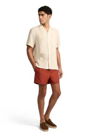 Onia Linen Pintuck Camp Shirt in Natural at Nordstrom, Size X-Large