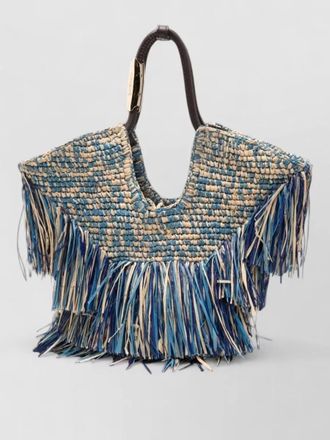 Zimmermann goldentime small raffia fringe tote bag