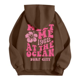 Generic Sweatshirts for Women Puff Hoodie Letter Print Casual Graphic Hoodies Drawstring Pullover