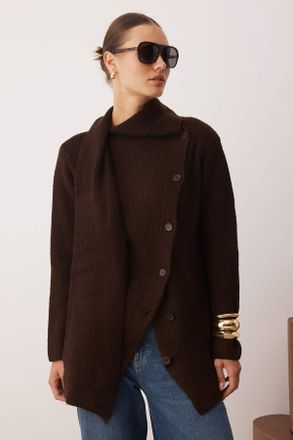 Trendyol Modest Dames Bruin Effen Lang Oversized Modest Vesten