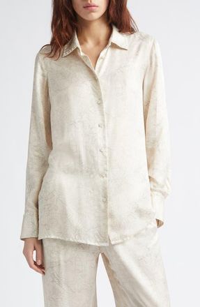 Golden Goose Journey Print Satin Button-Up Shirt in Pearled Ivory at Nordstrom, Size X-Small