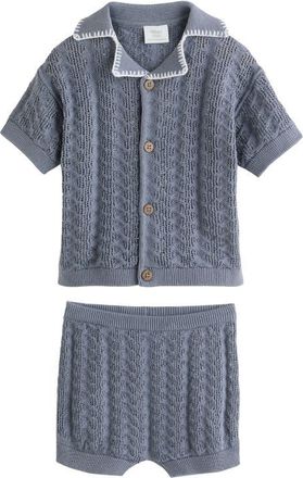 Next Cotton Knit Button-Up Shirt & Shorts Set in Blue at Nordstrom, Size 9-12M
