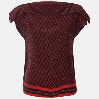 Carolina Herrera CH Carolina Herrera Navy Blue/Red Printed Silk Blend Top XS