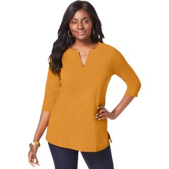 Jessica London Stretch Cotton Notch Neck Tunic in Rich Gold at Nordstrom, Size Small