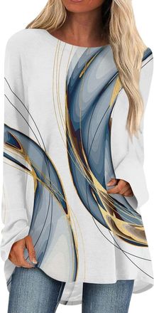 Generic Long Sleeve T-Shirt for Women Summer Tops Fit Tee Tunic Tops for Women Loose Fit Fall Crewneck Long Sleeve Shirts Color Block Sweatshirts Round Neck C