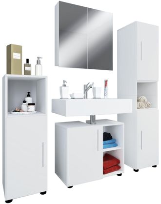 VCM Conjunto De Muebles De Ba&ntilde;o Vcm 4 Pcs Muebles De Ba&ntilde;o Conjunto De Gabinete Inferior, Midischrank, Gabinete Alto Y Espejo Muebles De Ba&ntilde;o - Flandu Iii 