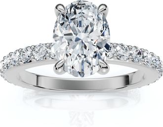 Pompeii3 1 1/2Ct Oval Diamond Engagement Side Stone Ring Gold Lab Grown