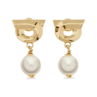 Ferragamo Parel Detail Goudkleurige Oorbellen - Dames - Oorbellen - Geel - ONE Size - Accessoires