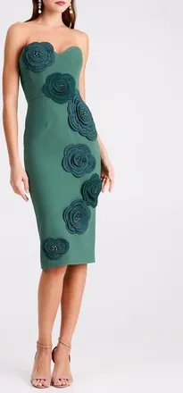 Helsi Kaia Floral Appliqu&eacute; Strapless Dress in Green at Nordstrom, Size Xx-Large