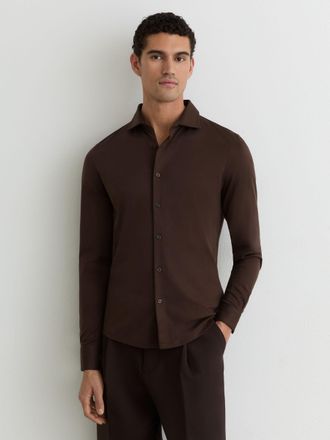 Reiss Brown Air-water Cotton Slim-fit Shirt, Xxl