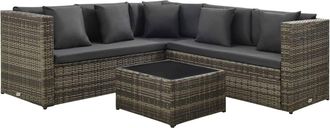 vidaXL 4 Pcs Garden Lounge Con Cojines De Mimbre Gris