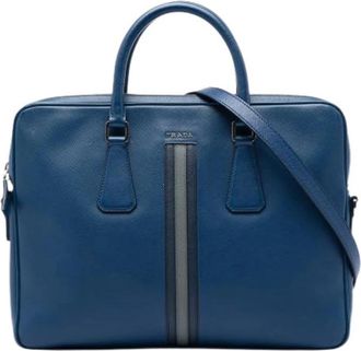 Prada Pre-owned Vintage Saffiano Business Bag - Heren - Vintage Handtas - Blauw - ONE Size - Leer - Vintage