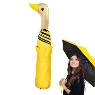 Generic Duck Head Umbrella, Folding Umbrella with Wooden Handle, Duck Style Umbrella with Auto Open, Unique Handle and Bright Colors, Funny Duck Umbrella for 