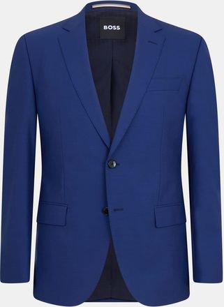 HUGO BOSS Mens Solid Patterned Lapel Collared Suit Jacket with Flap Pocket in Navy - Size X-Large