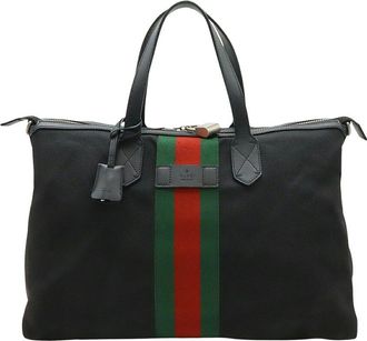 Gucci Black Nylon & Leather Web Stripe Tote (Authentic Pre-Loved)