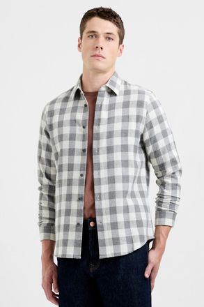 French Connection Mens Grey Cotton Plaid Check Regular Fit Long Sleeve Button-Up Shirt - Size X-Large