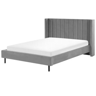 Beliani Beliani - Cama Con Somier De Terciopelo Gris 160 X 200 Cm Listones Moderno Villette