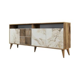 Dmora Consola efecto madera nogal, m&aacute;rmol blanco 180x35 cm