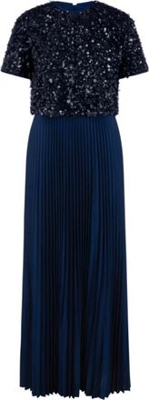 Marc Cain Elegante Maxijurk in Two-in-One Look - Dames - Maxi kleedjes - Blauw - XS - Pailletten - Kleedjes