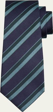 Kiton Mens Diagonal Stripe Silk 7-Fold Tie