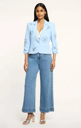 Cinq &agrave; Sept Beaded Flowers Le Petit Khloe Blazer In Blue Wisteria