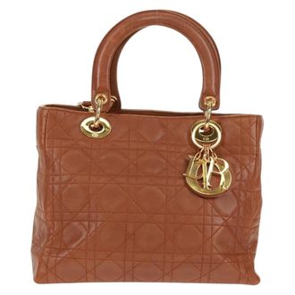 Dior Vintage Lady Dior Bag Cannage Quilt Lambskin Brown Leather Handbag (Pre-Owned)