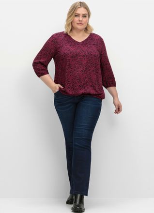 Sheego Longbluse SHEEGO, Damen, Gr. 40, beere, gemustert, 100% Viskose, gemustert, mehrfarbig, V-Ausschnitt, Blusen Longbluse