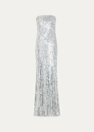Jenny Packham Helix Sequined Strapless Gown