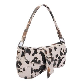 Generic Canvas Saddle Shoulder Bag for Women Cow Print Armpit Bag Fashion Clutch Purse (B)