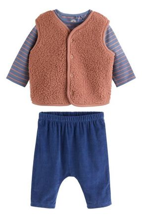 Next Long Sleeve T-Shirt, Teddy Vest & Pants Set in Blue at Nordstrom, Size 12-18M
